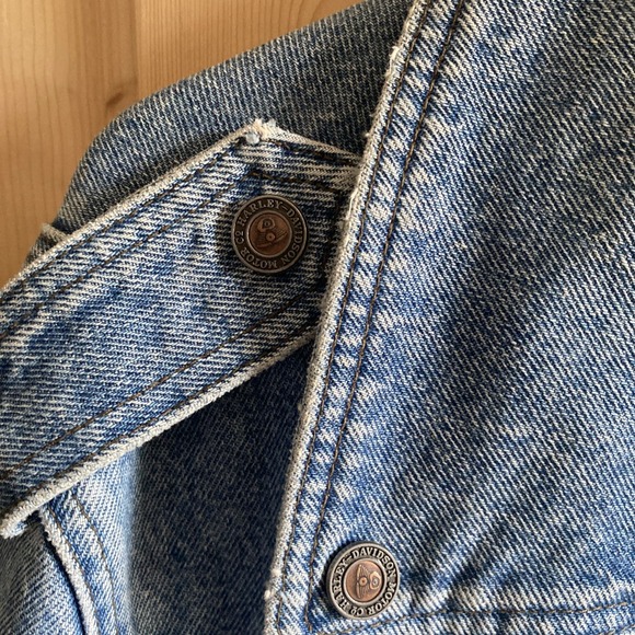 Vtg 80s Harley Davidson BIKER BLUES Denim Jean Jacket L Belt USA Logo Patch - Picture 6 of 16